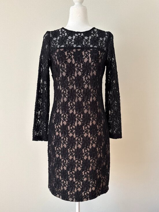 Zara Dresses & Skirts - Zara Basics Black Lace Long-Sleeve dress Medium